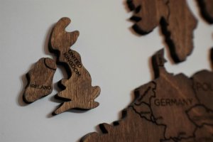 A wooden carving of the UK